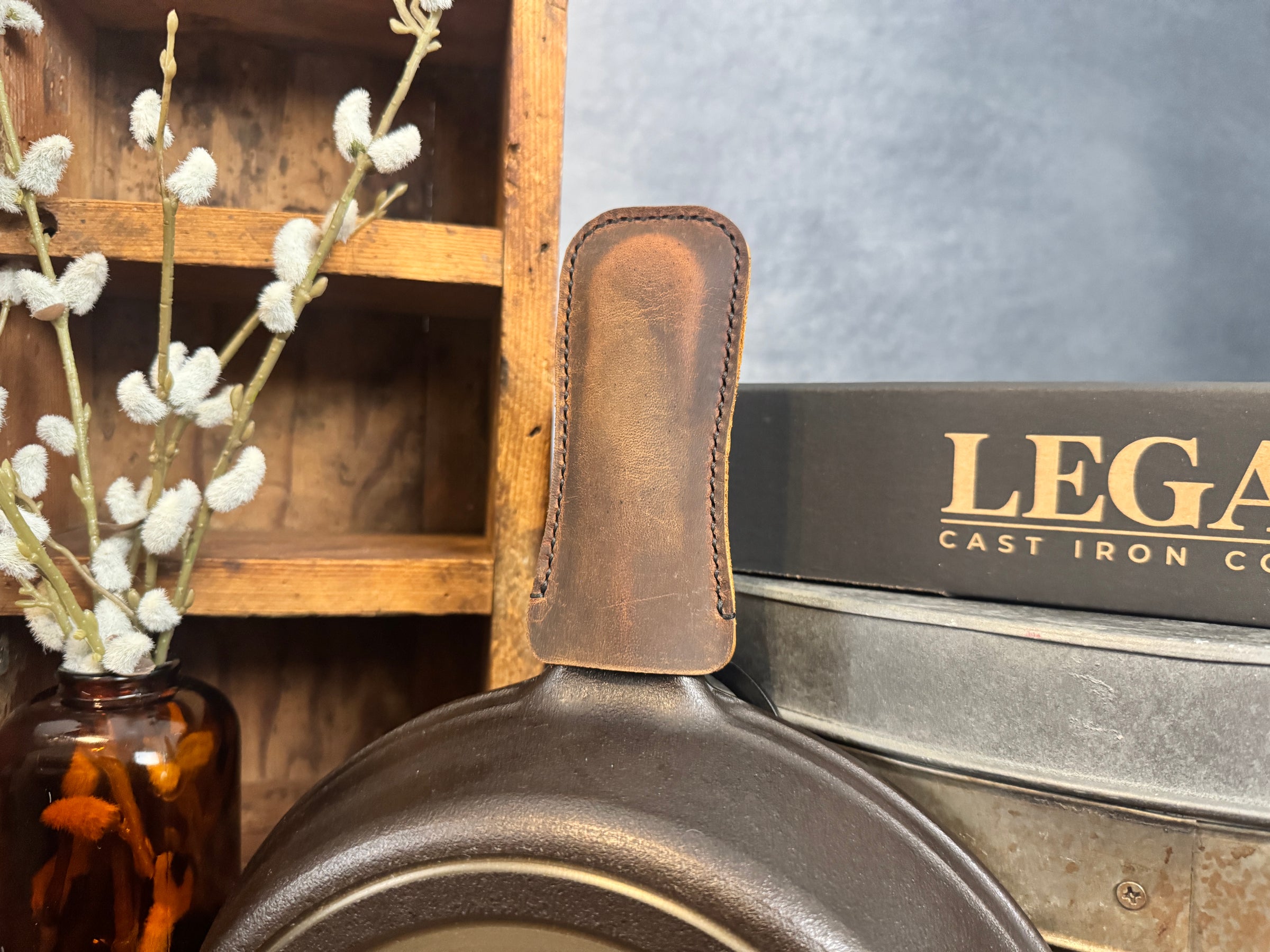 Legacy Cast Iron 4-Piece Gift Set - Fully Machined Skillet + Care Kit + Leather Handle