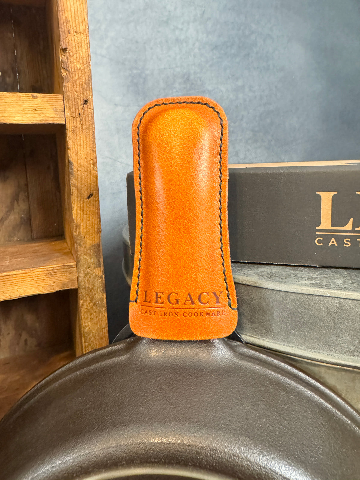 Legacy Cast Iron 4-Piece Gift Set - Fully Machined Skillet + Care Kit + Leather Handle