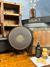 Legacy Cast Iron 4-Piece Gift Set - Fully Machined Skillet + Care Kit + Leather Handle